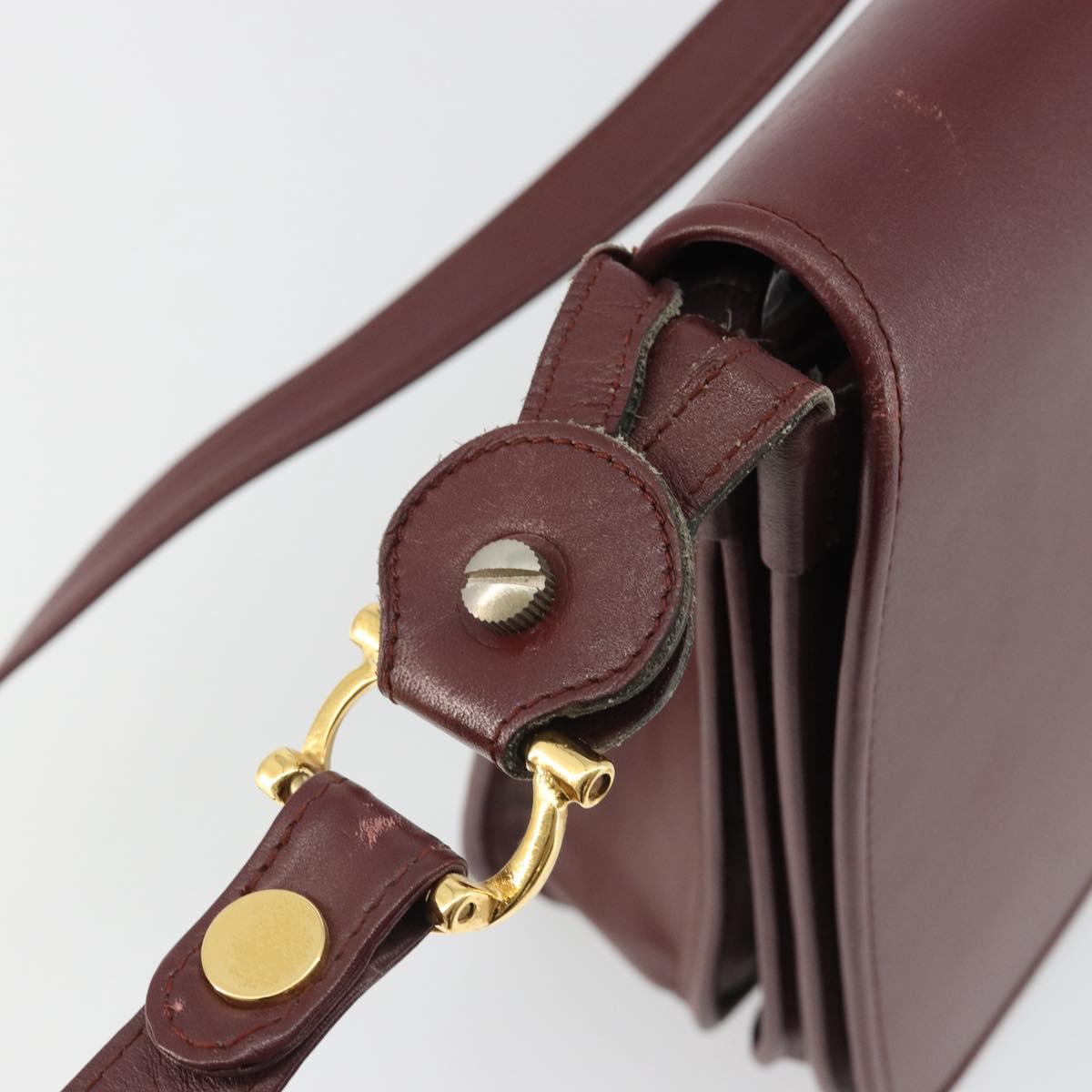 CARTIER Must Line Shoulder Bag Leather Bordeaux Gold Auth ka4985