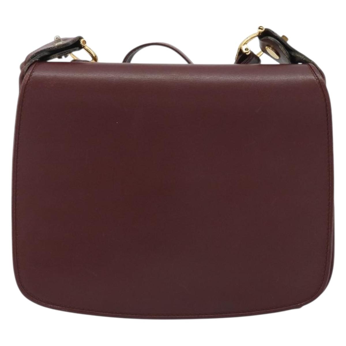 CARTIER Must Line Shoulder Bag Leather Bordeaux Gold Auth ka4985