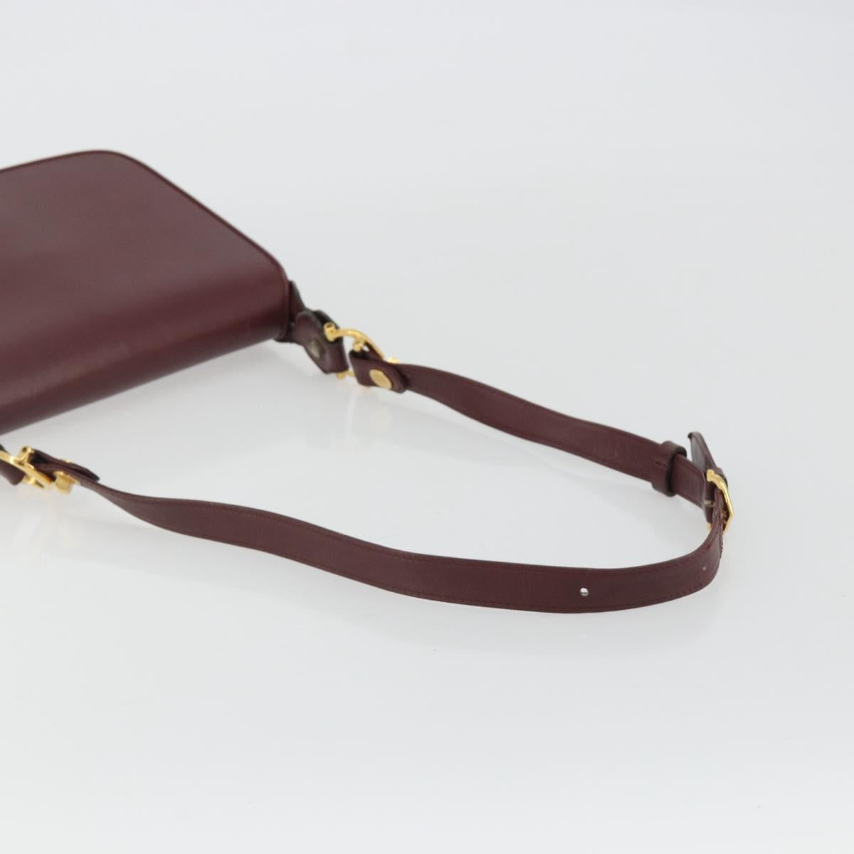 CARTIER Must Line Shoulder Bag Leather Bordeaux Gold Auth ka4985