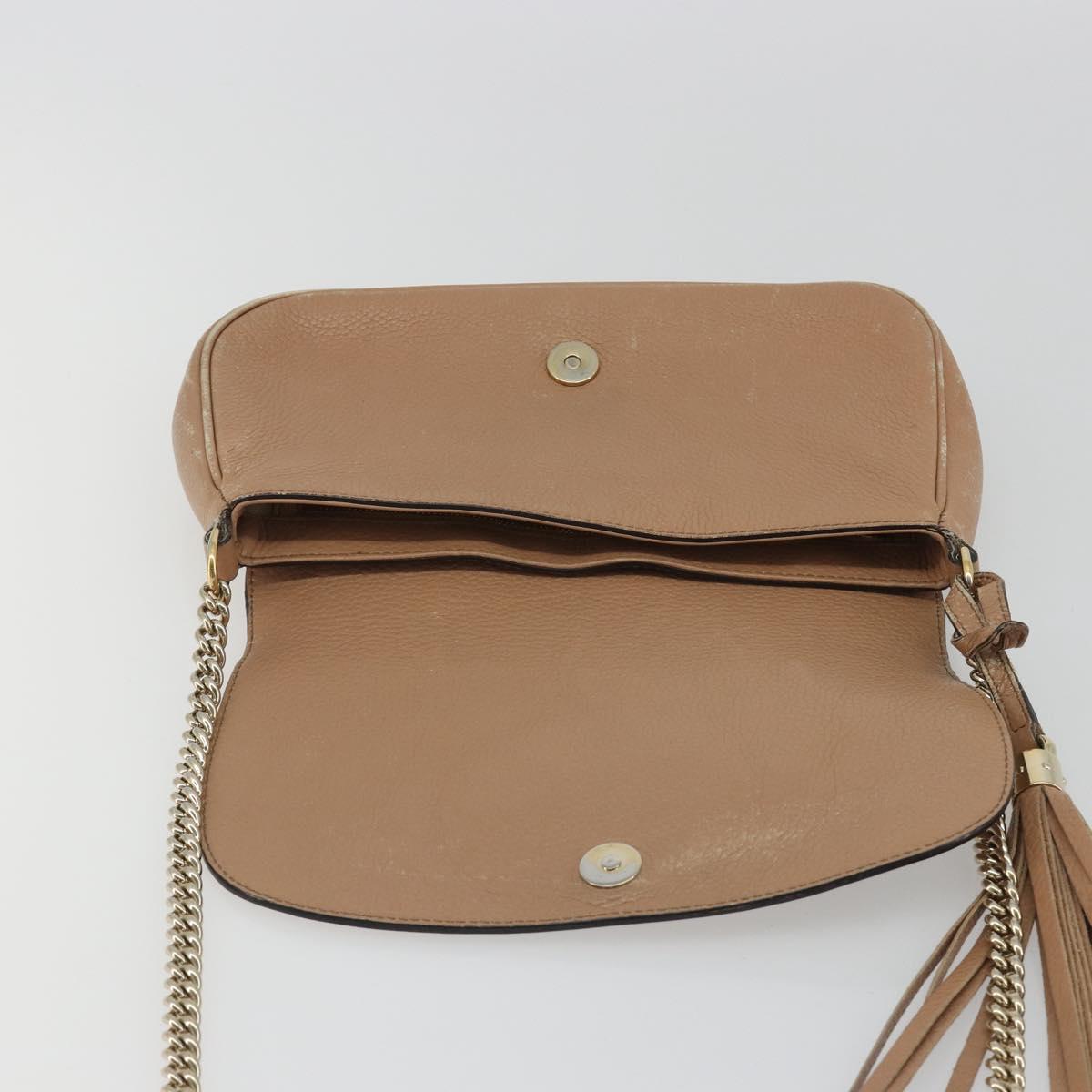 GUCCI Chain Shoulder Bag Leather Beige Gold 536224 Auth ka4986