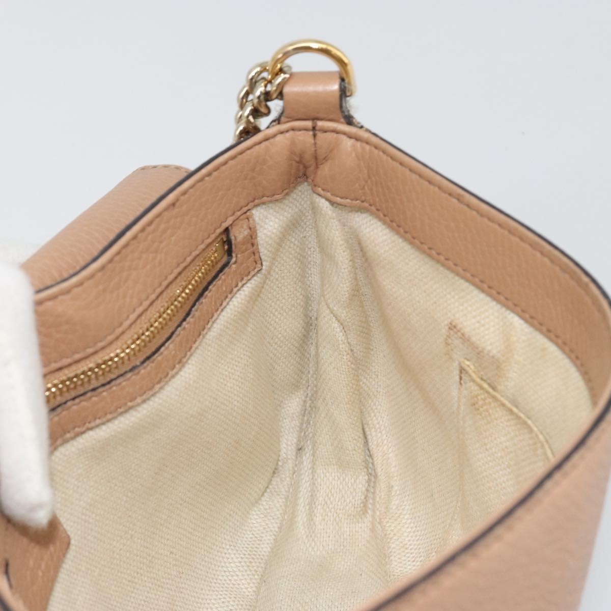 GUCCI Chain Shoulder Bag Leather Beige Gold 536224 Auth ka4986