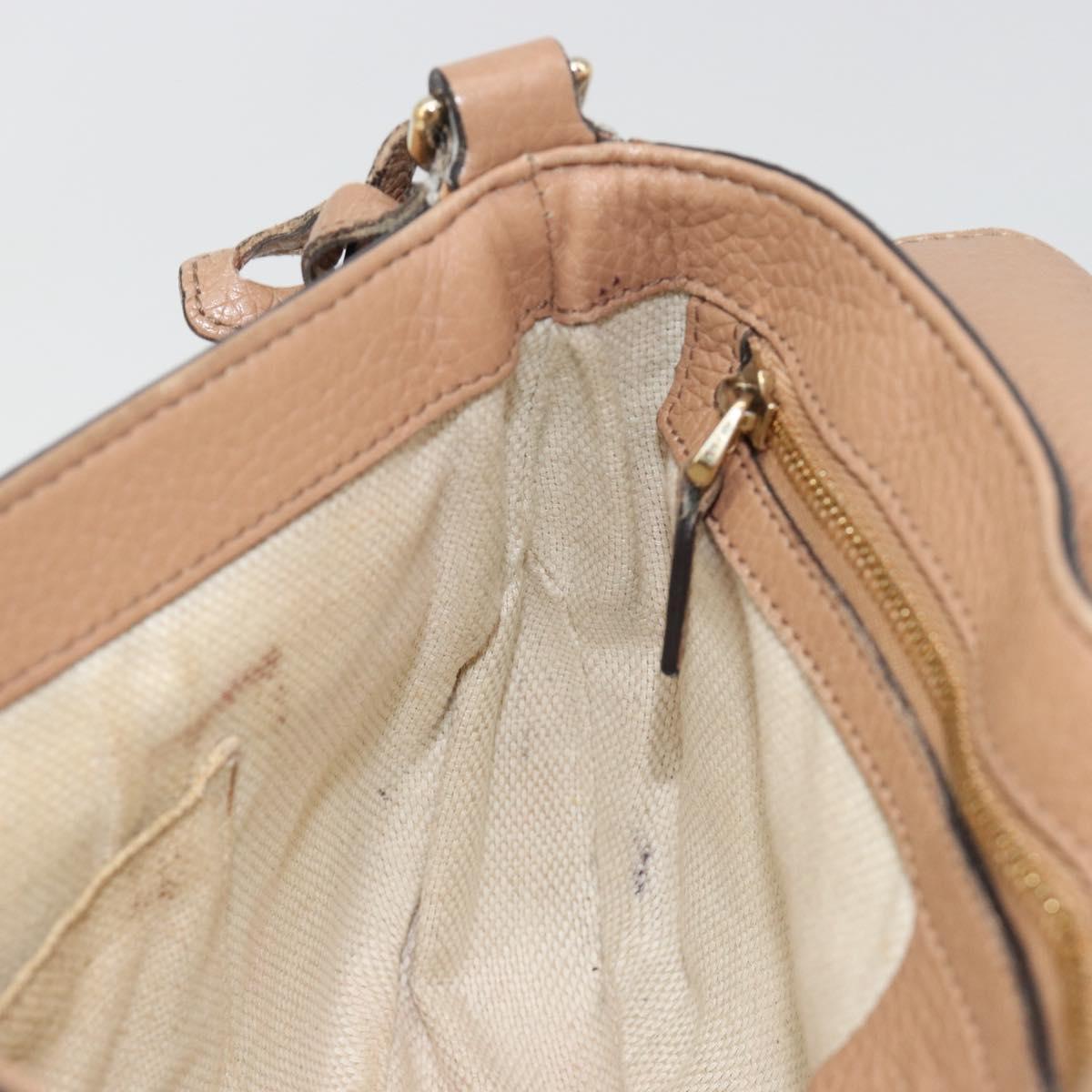 GUCCI Chain Shoulder Bag Leather Beige Gold 536224 Auth ka4986