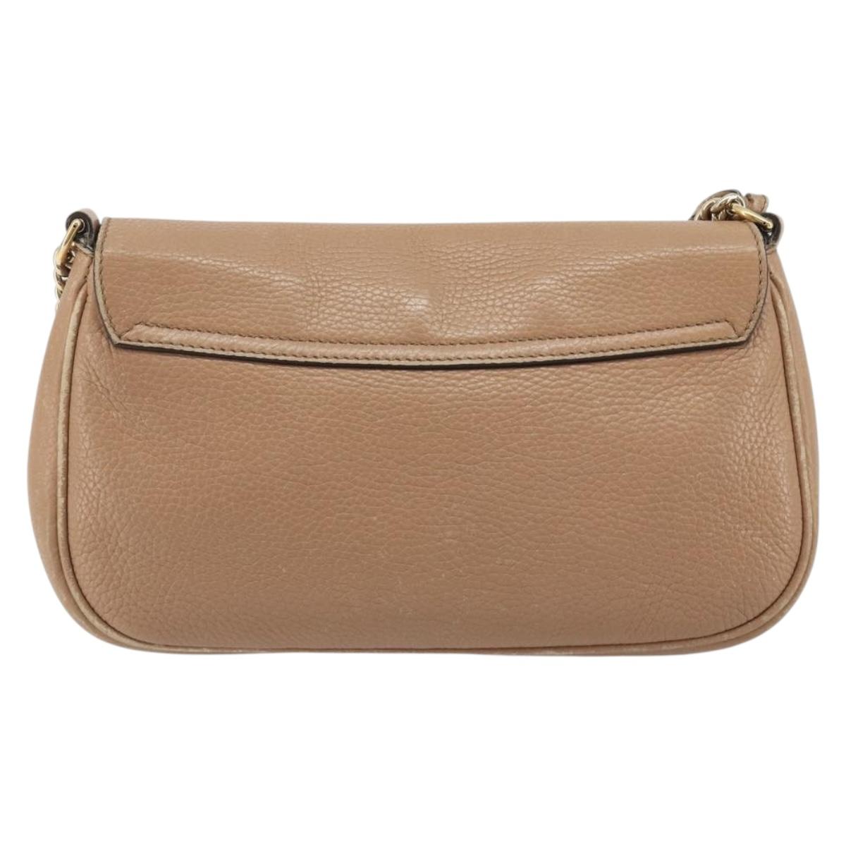 GUCCI Chain Shoulder Bag Leather Beige Gold 536224 Auth ka4986