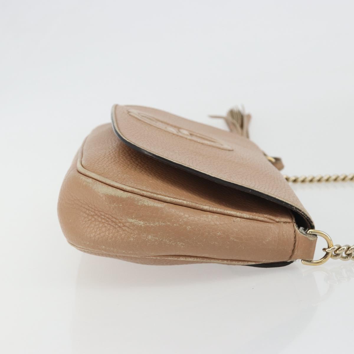 GUCCI Chain Shoulder Bag Leather Beige Gold 536224 Auth ka4986