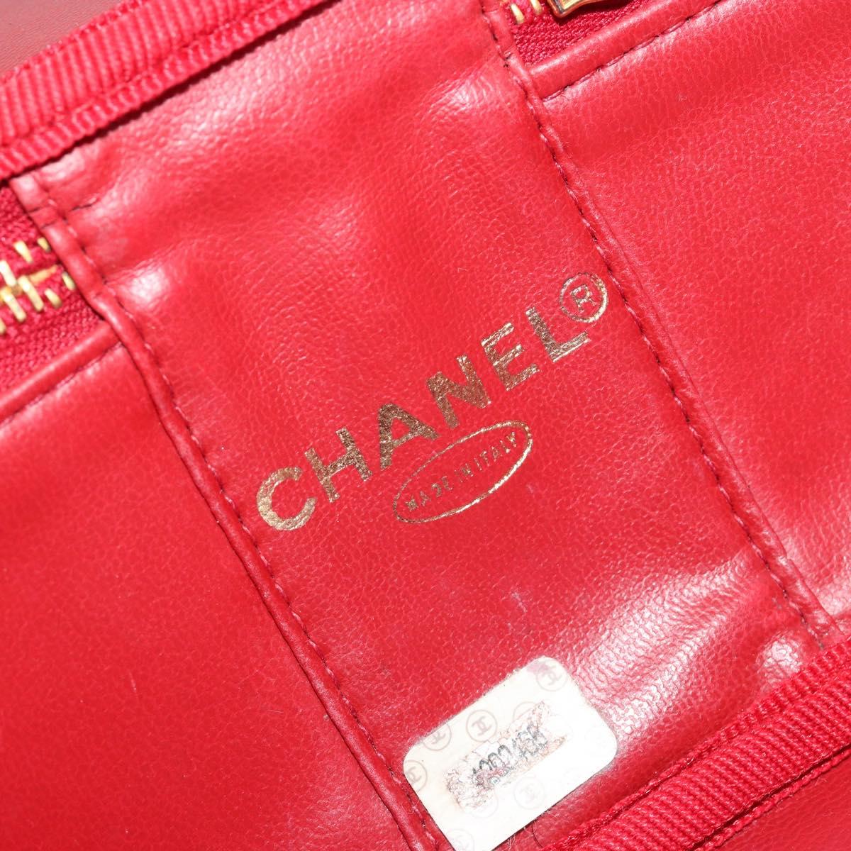 CHANEL COCO Mark Vanity Hand Bag Caviar Skin Red Gold CC Auth ka4988