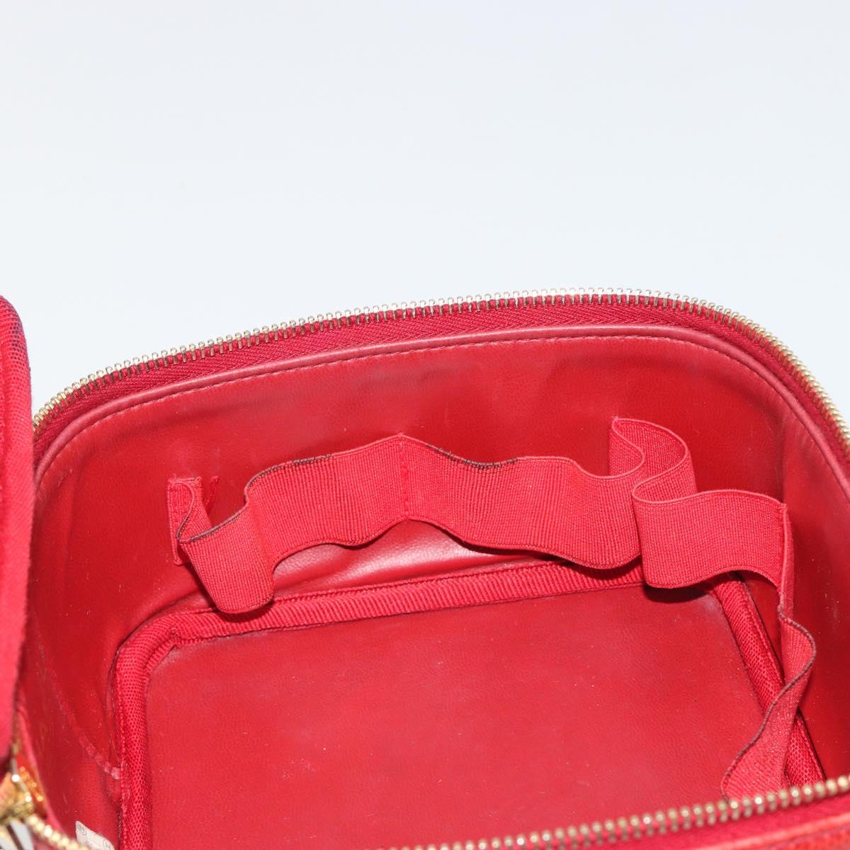 CHANEL COCO Mark Vanity Hand Bag Caviar Skin Red Gold CC Auth ka4988