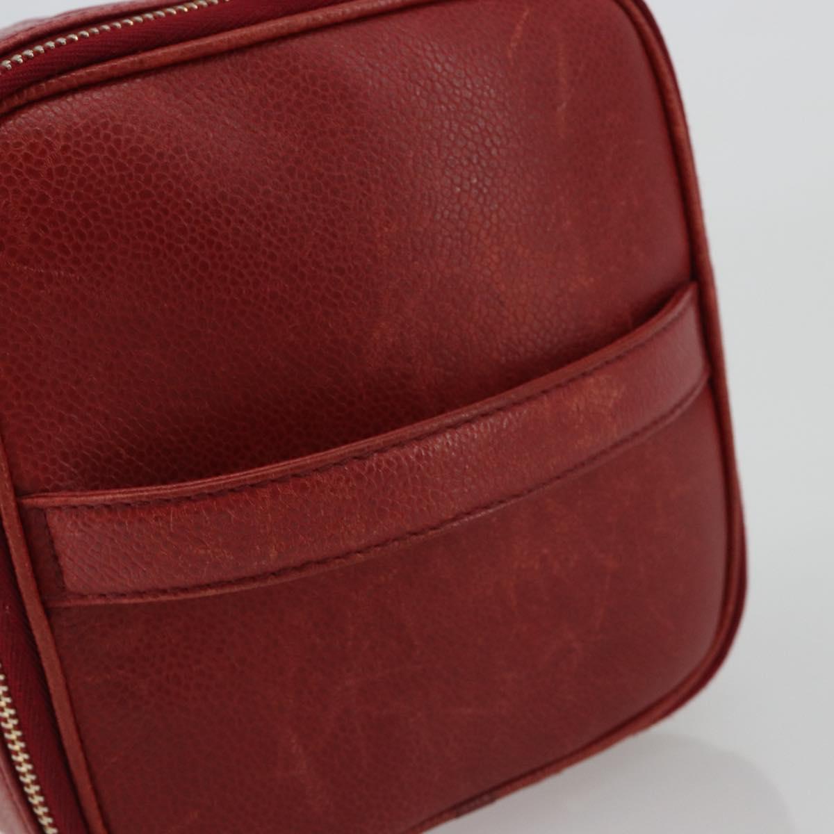 CHANEL COCO Mark Vanity Hand Bag Caviar Skin Red Gold CC Auth ka4988