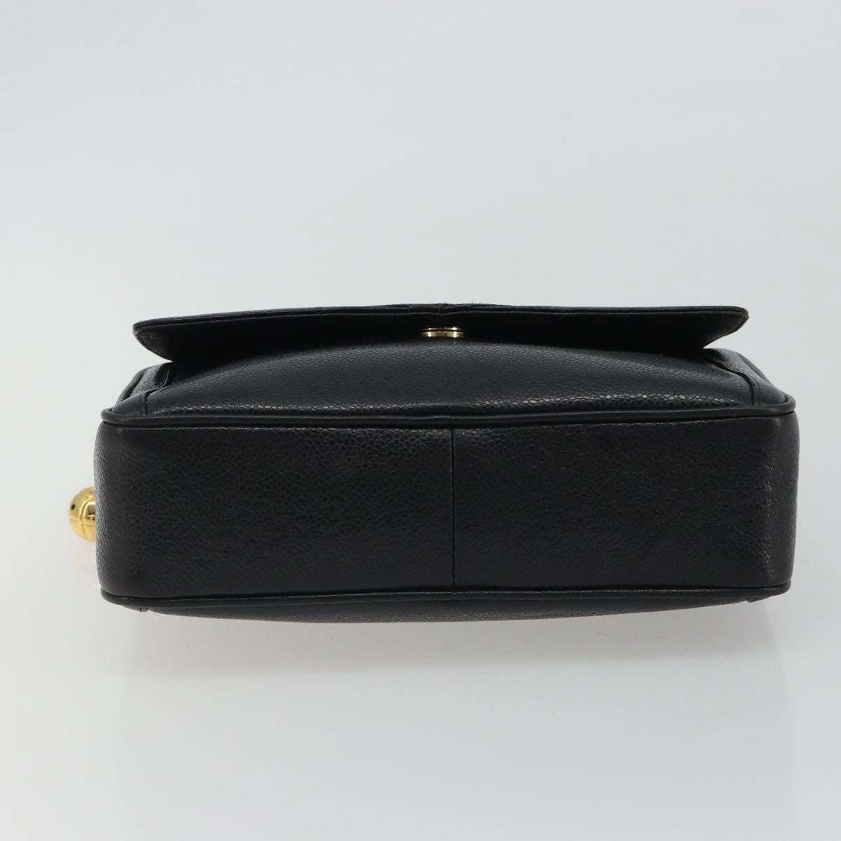 CHANEL Chain Shoulder Bag Caviar Skin Black Gold CC Auth ka4989V