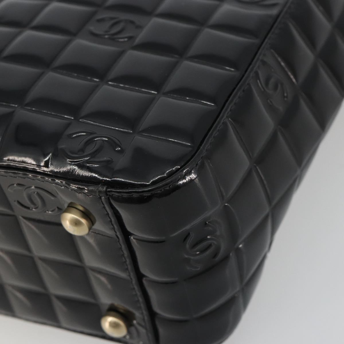 CHANEL Choco Bar Hand Bag Patent leather Black Gold CC Auth ka4990