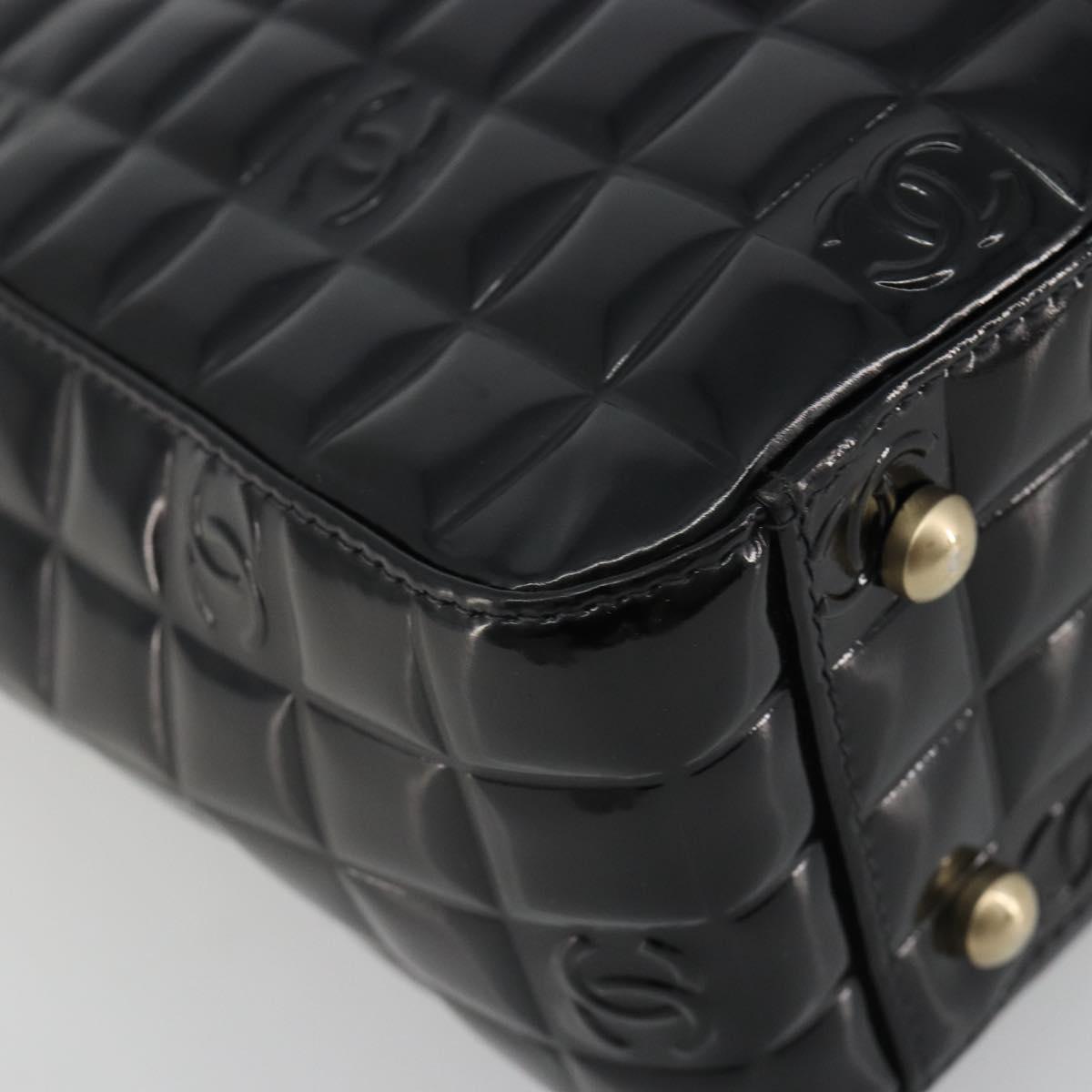 CHANEL Choco Bar Hand Bag Patent leather Black Gold CC Auth ka4990