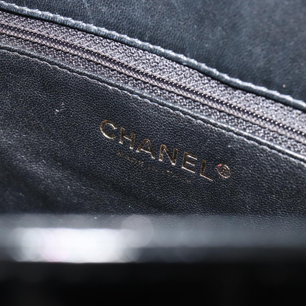 CHANEL Choco Bar Hand Bag Patent leather Black Gold CC Auth ka4990