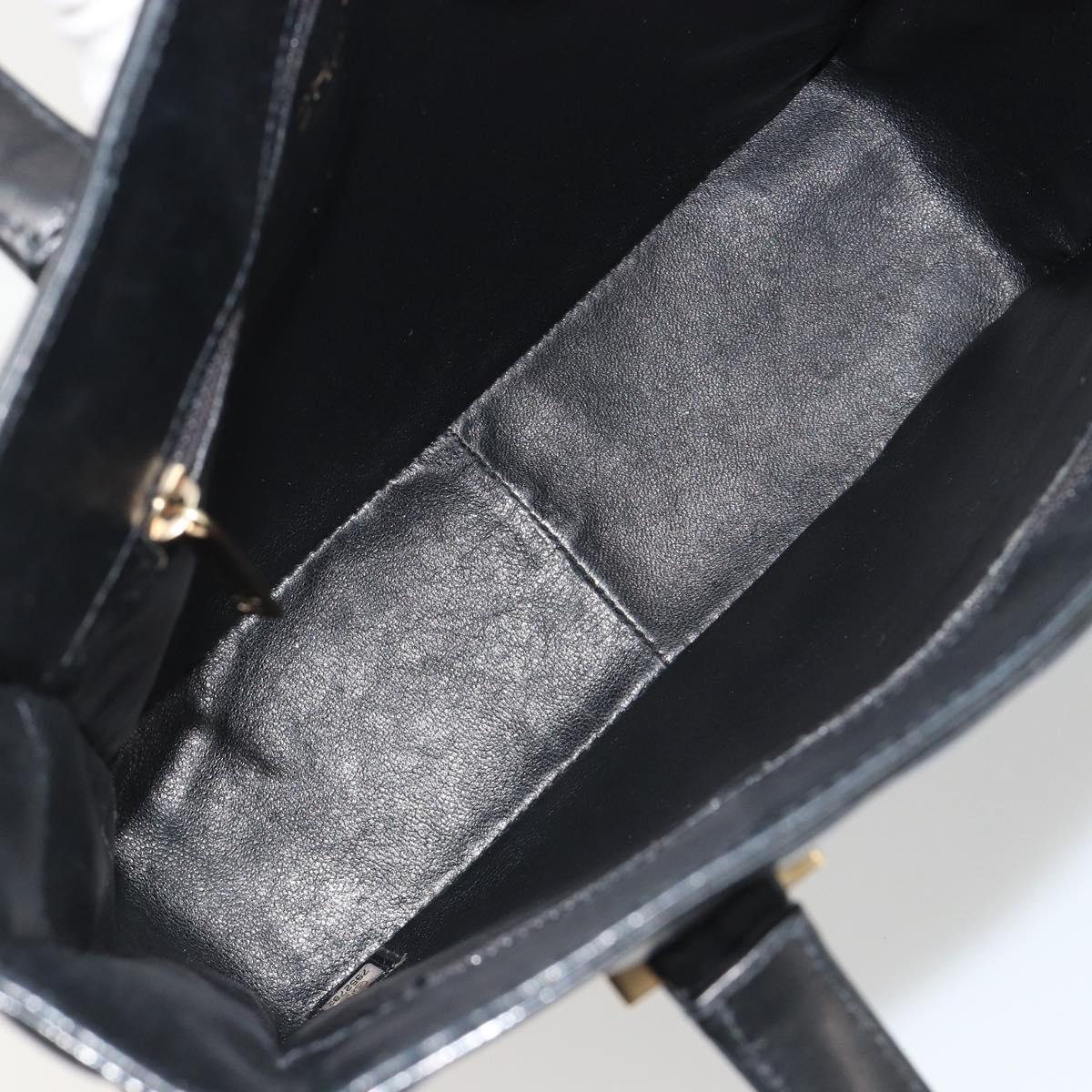 CHANEL Choco Bar Hand Bag Patent leather Black Gold CC Auth ka4990
