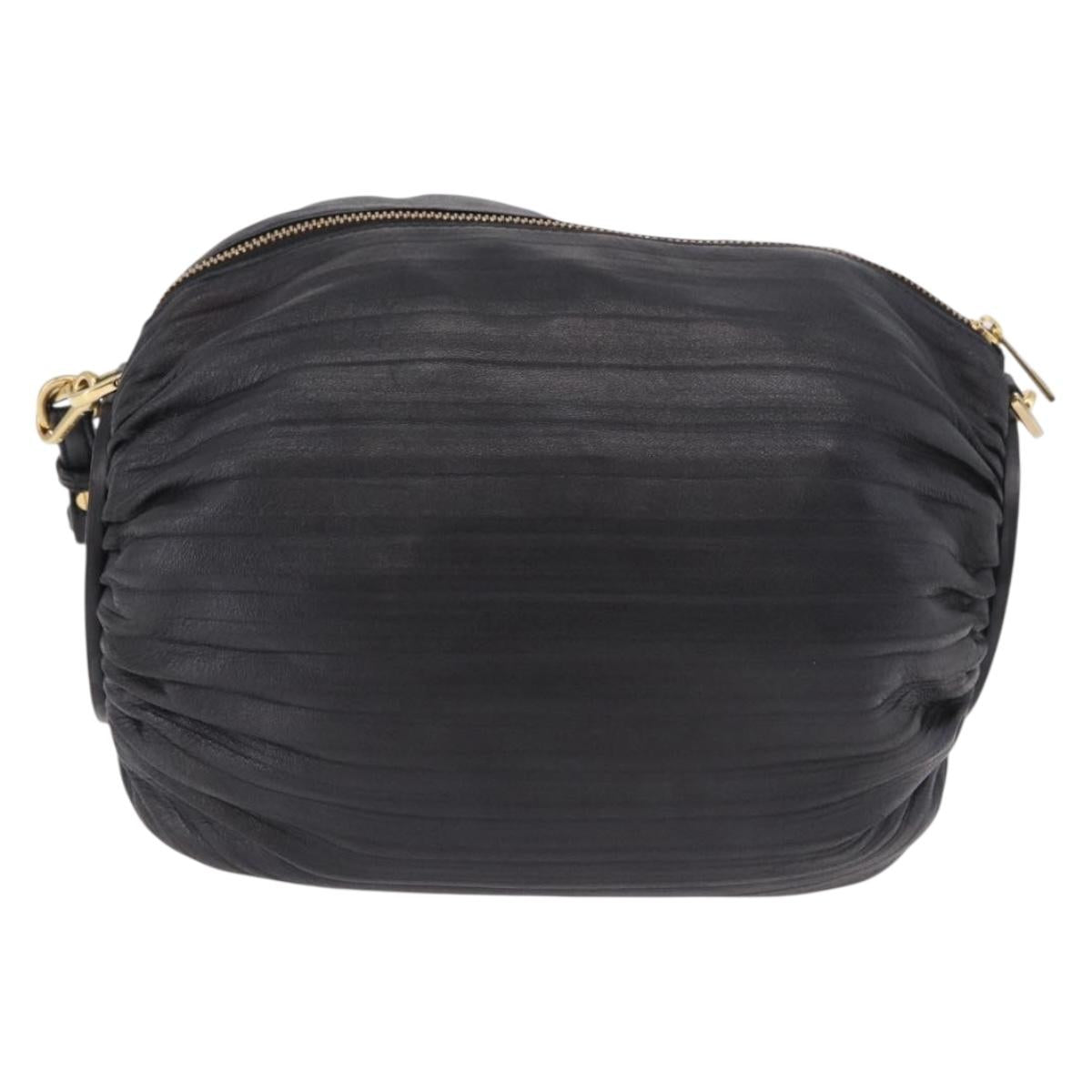 LOEWE Anagram Shoulder Bag Leather Navy Gold Auth ka4992A