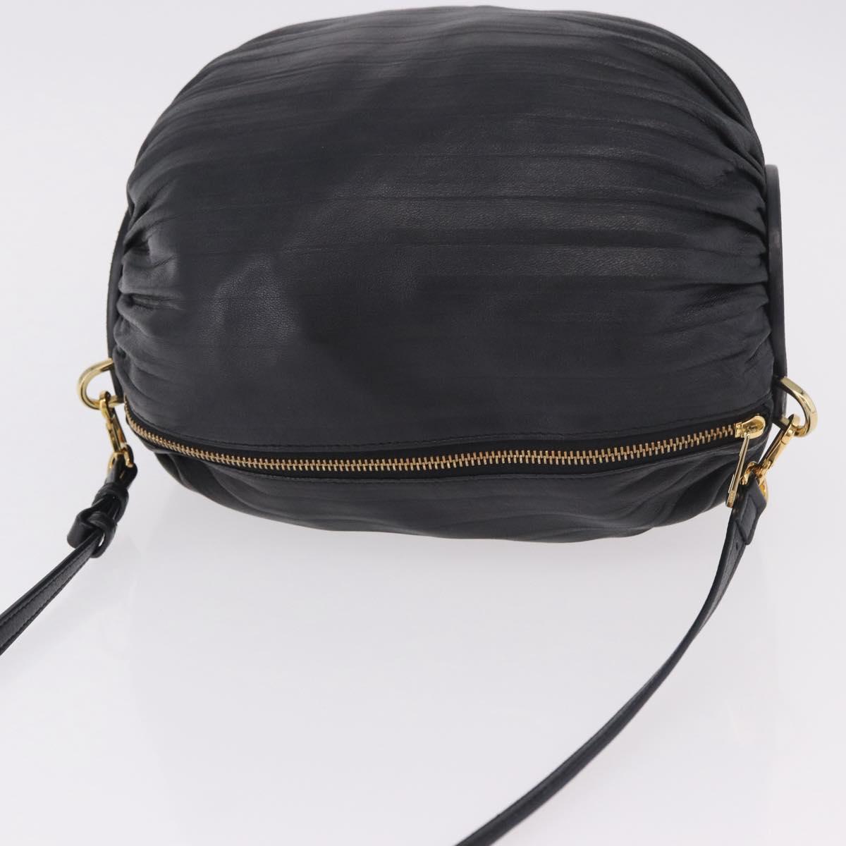 LOEWE Anagram Shoulder Bag Leather Navy Gold Auth ka4992A