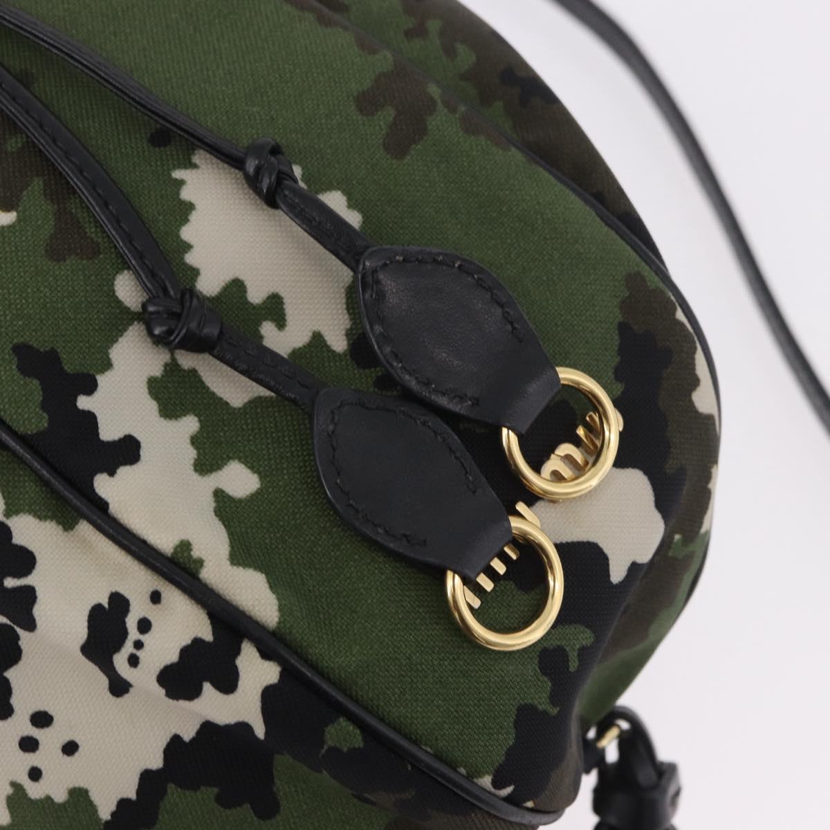 Miu Miu Hand Bag Canvas 2way Green Gold Auth ka4993A