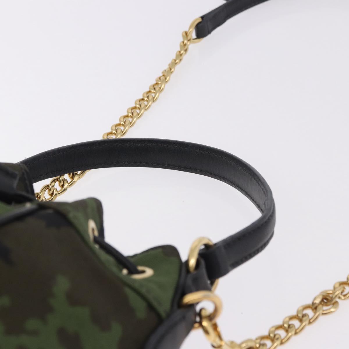 Miu Miu Hand Bag Canvas 2way Green Gold Auth ka4993A