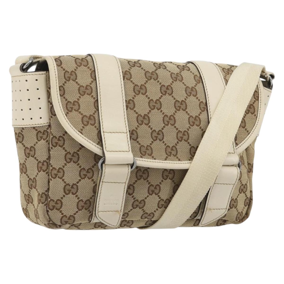 GUCCI GG Canvas Shoulder Bag Beige Silver 145858 Auth ka4994A