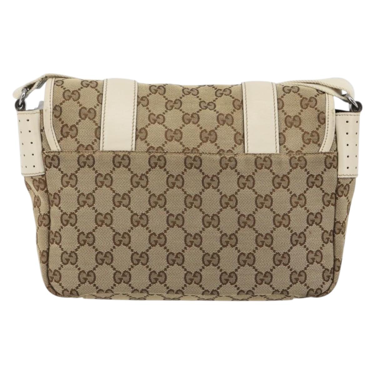 GUCCI GG Canvas Shoulder Bag Beige Silver 145858 Auth ka4994A