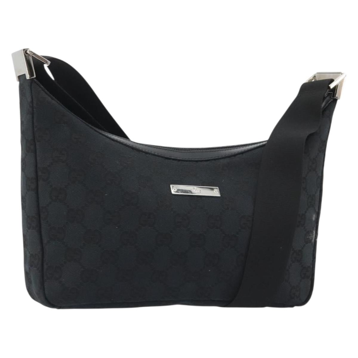 GUCCI GG Canvas Shoulder Bag Black Silver 019 0433 3444 Auth ka4995