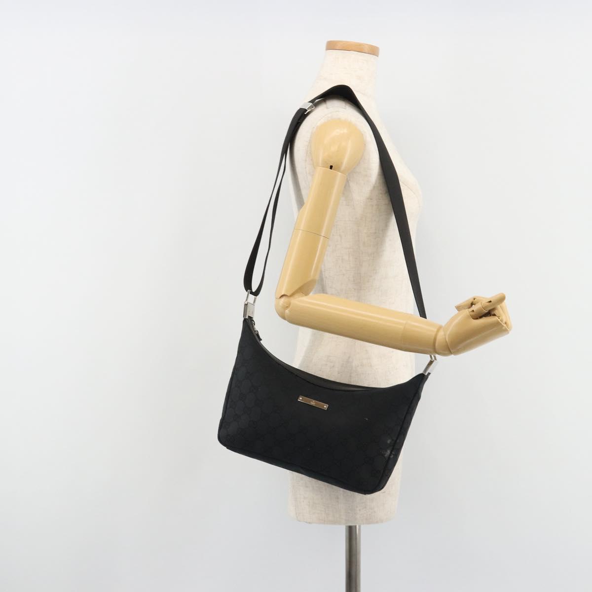 GUCCI GG Canvas Shoulder Bag Black Silver 019 0433 3444 Auth ka4995