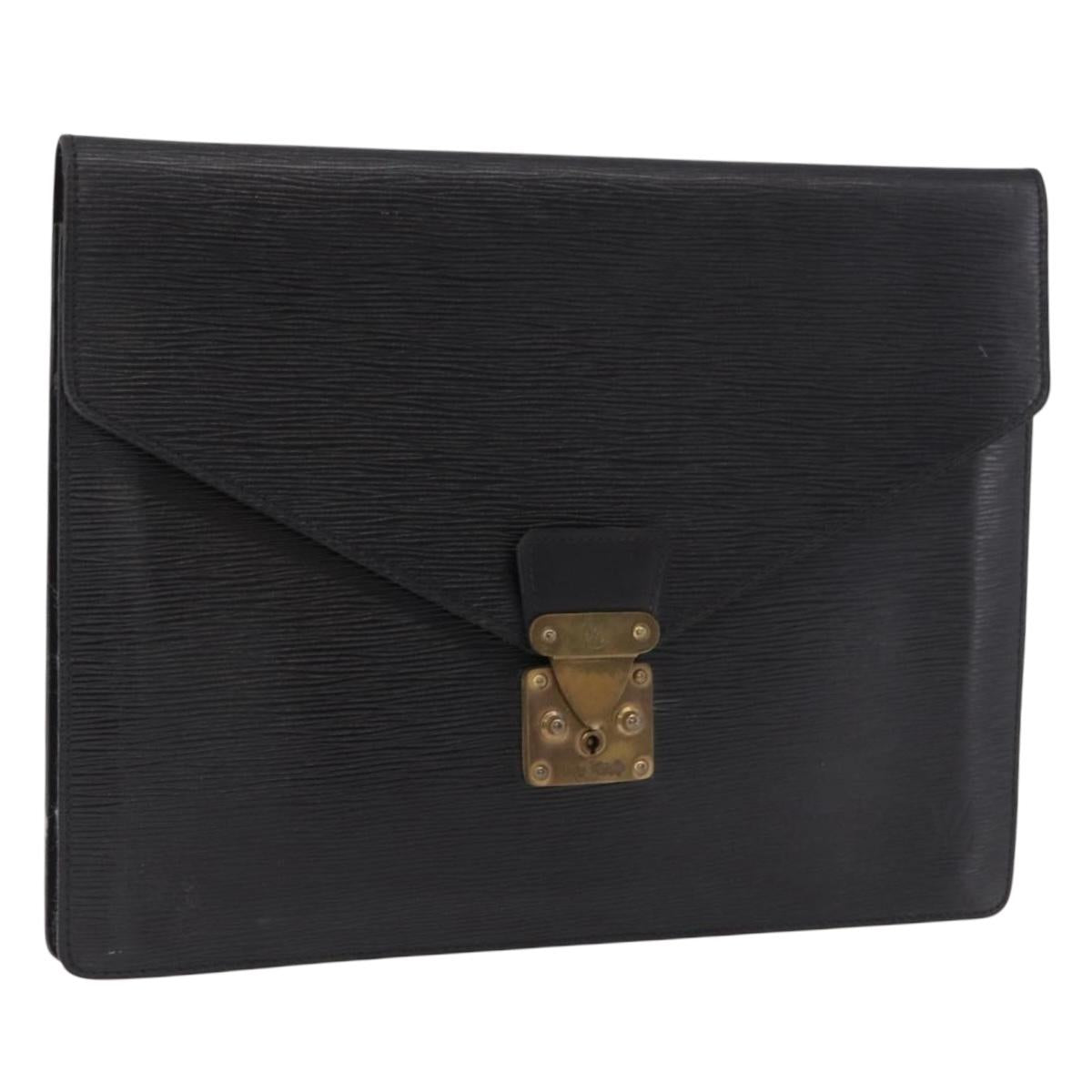 LOUIS VUITTON Epi Porte Documents Senatur Briefcase Black M54452 LV Auth ka4997