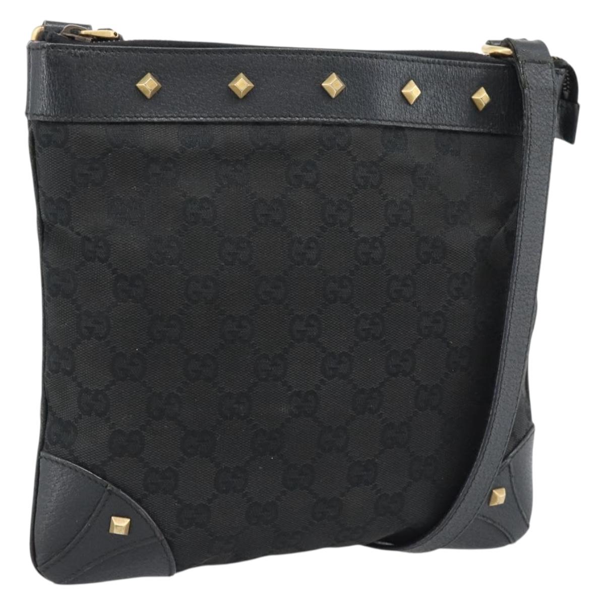 GUCCI GG Canvas Shoulder Bag Black Gold 120893 Auth ka4999