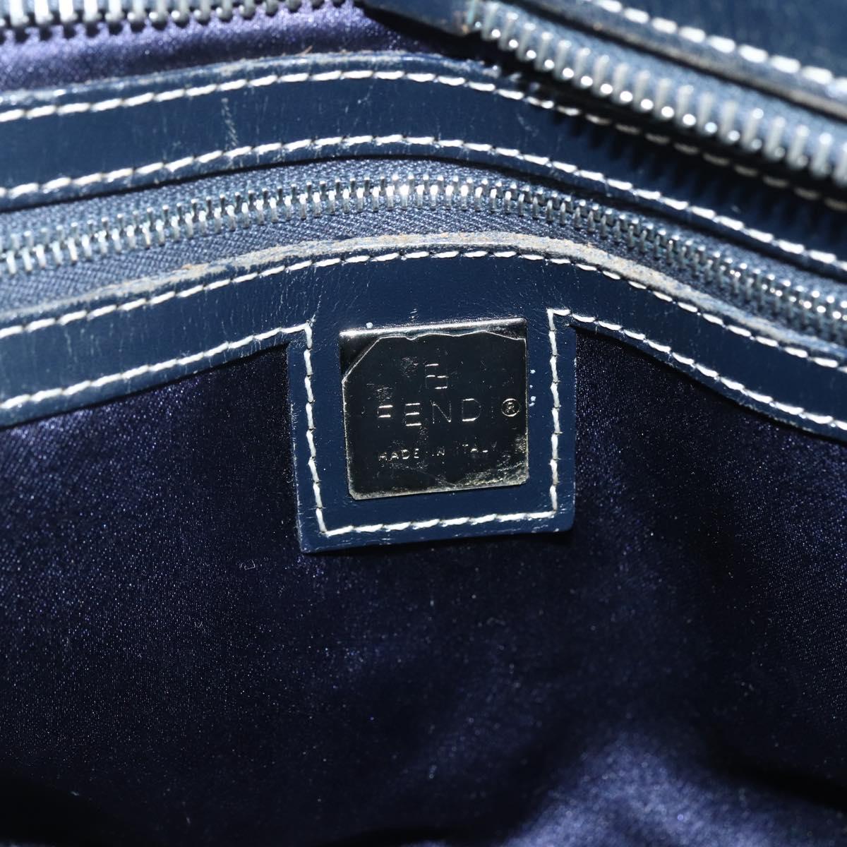 FENDI Zucchino Canvas Hand Bag Navy Silver Auth ka500
