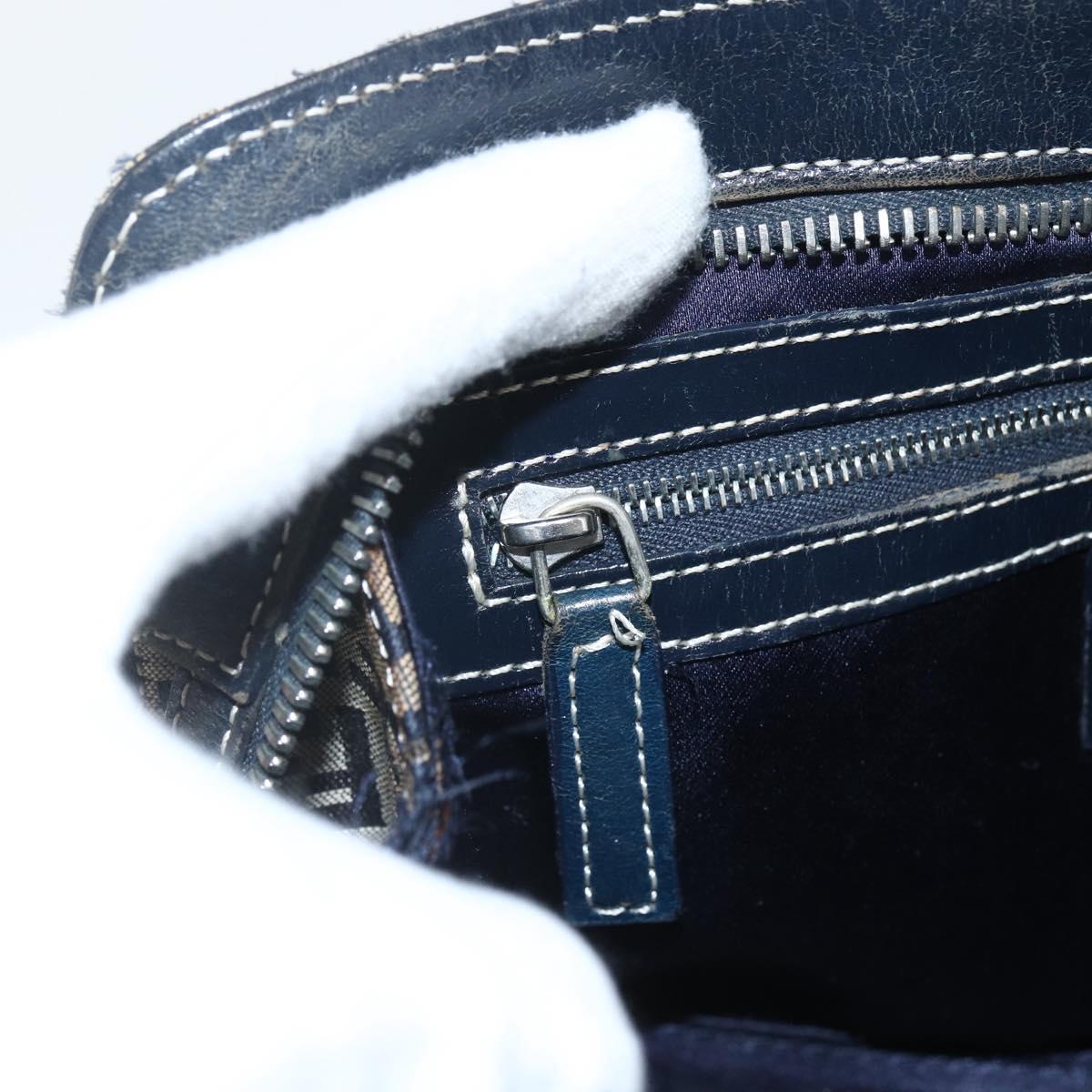 FENDI Zucchino Canvas Hand Bag Navy Silver Auth ka500