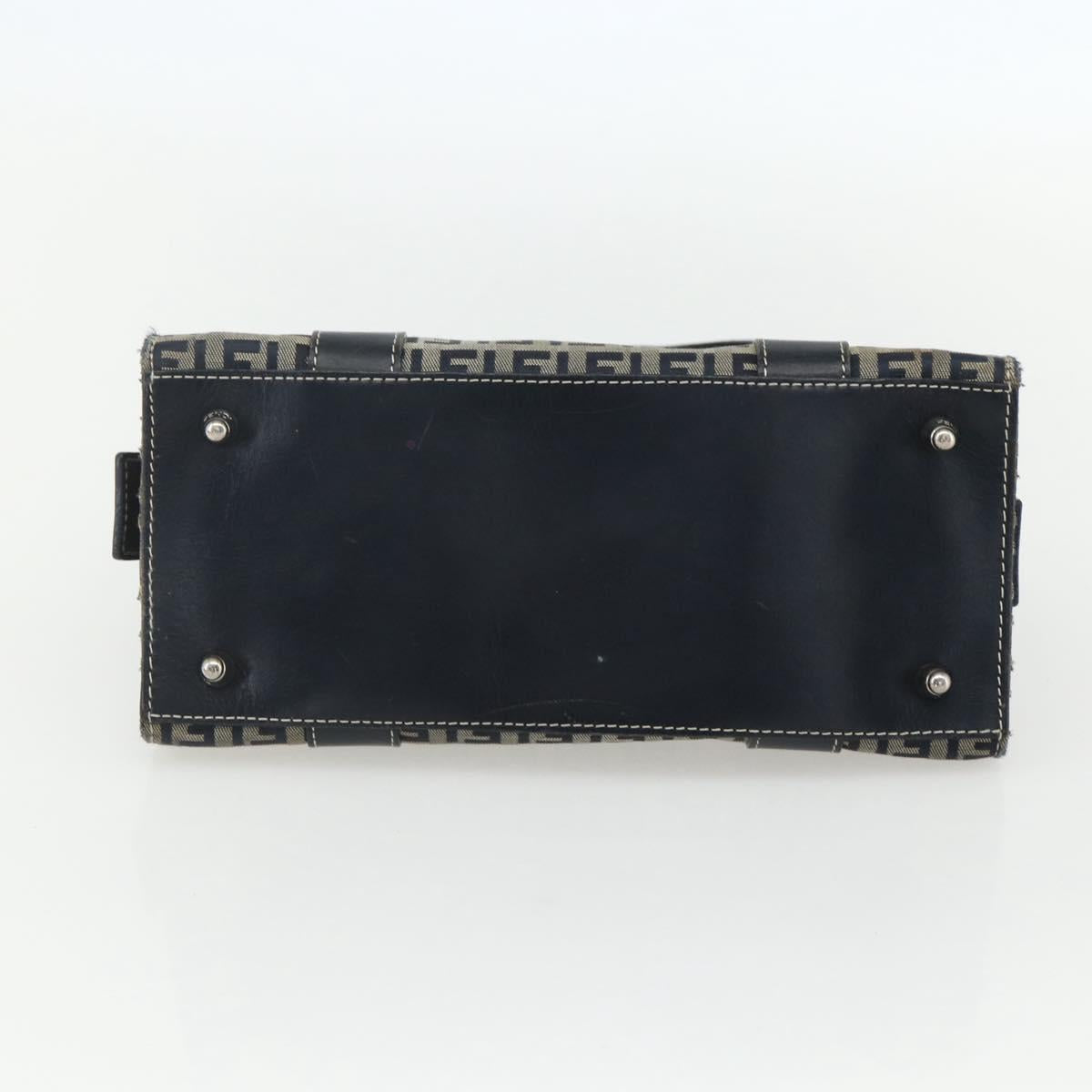 FENDI Zucchino Canvas Hand Bag Navy Silver Auth ka500