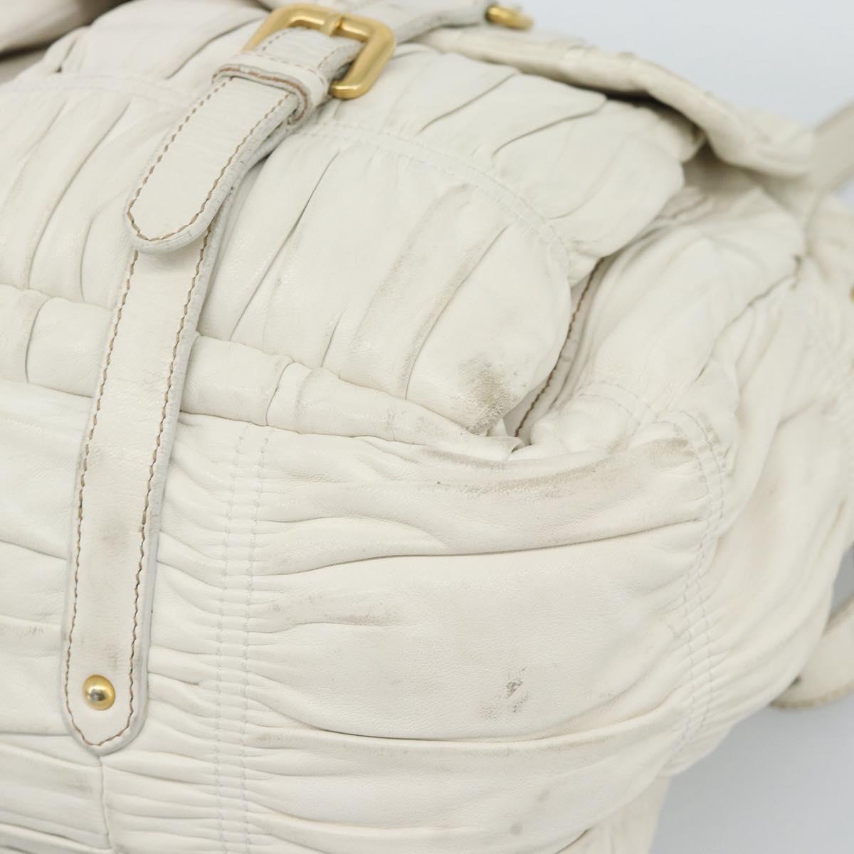 PRADA Shoulder Bag Leather White Gold Auth ka5003A