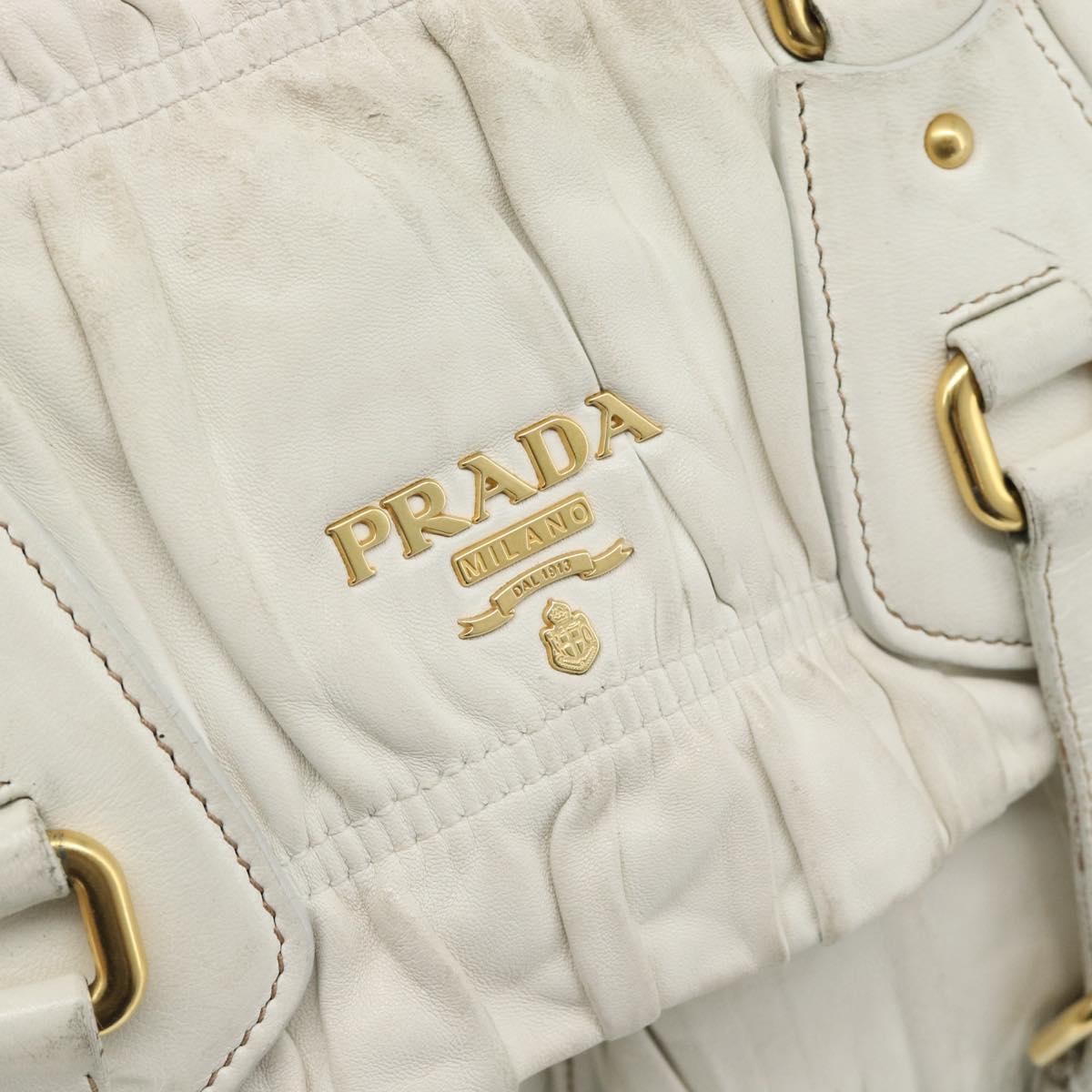PRADA Shoulder Bag Leather White Gold Auth ka5003A