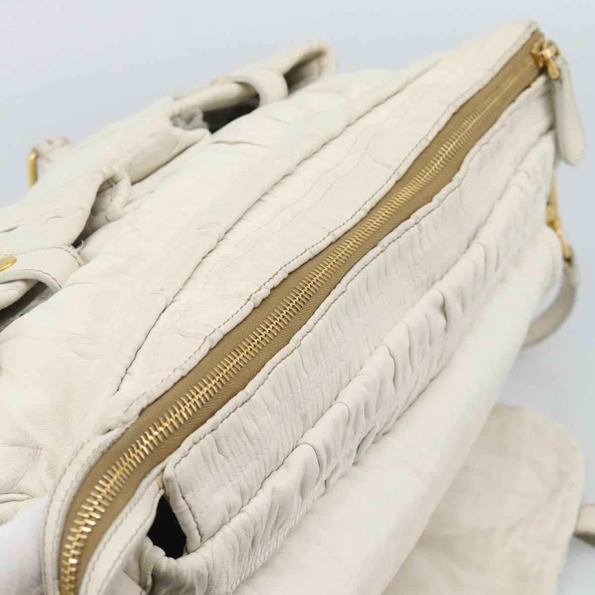 PRADA Shoulder Bag Leather White Gold Auth ka5003A