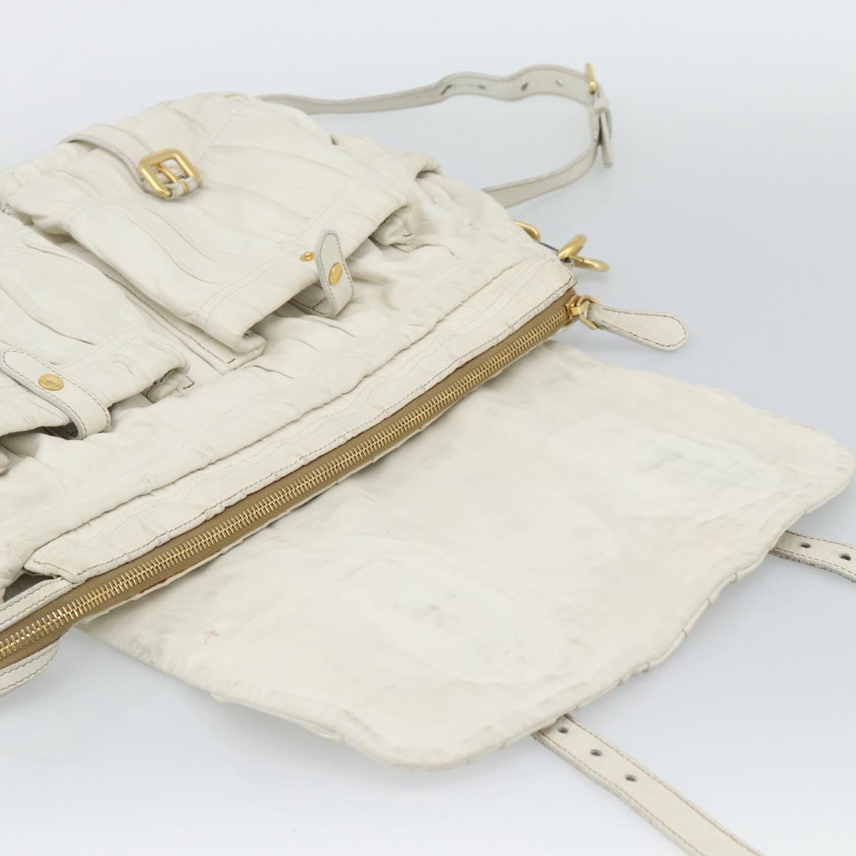 PRADA Shoulder Bag Leather White Gold Auth ka5003A