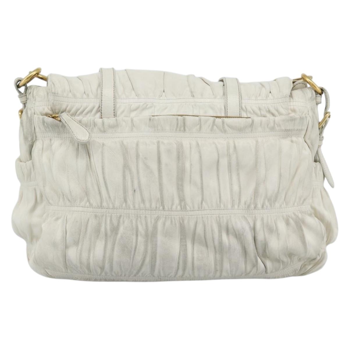PRADA Shoulder Bag Leather White Gold Auth ka5003A