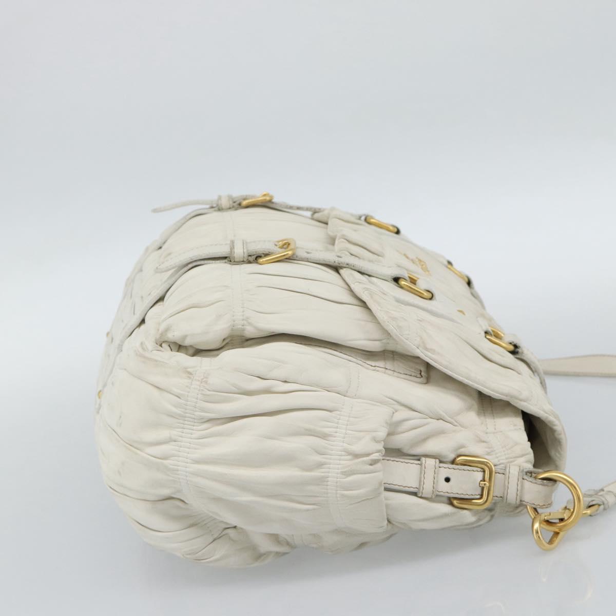 PRADA Shoulder Bag Leather White Gold Auth ka5003A