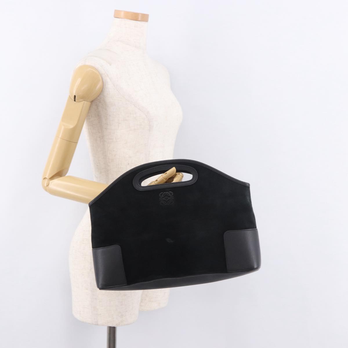 LOEWE Anagram Hand Bag Suede Black Silver Auth ka5004