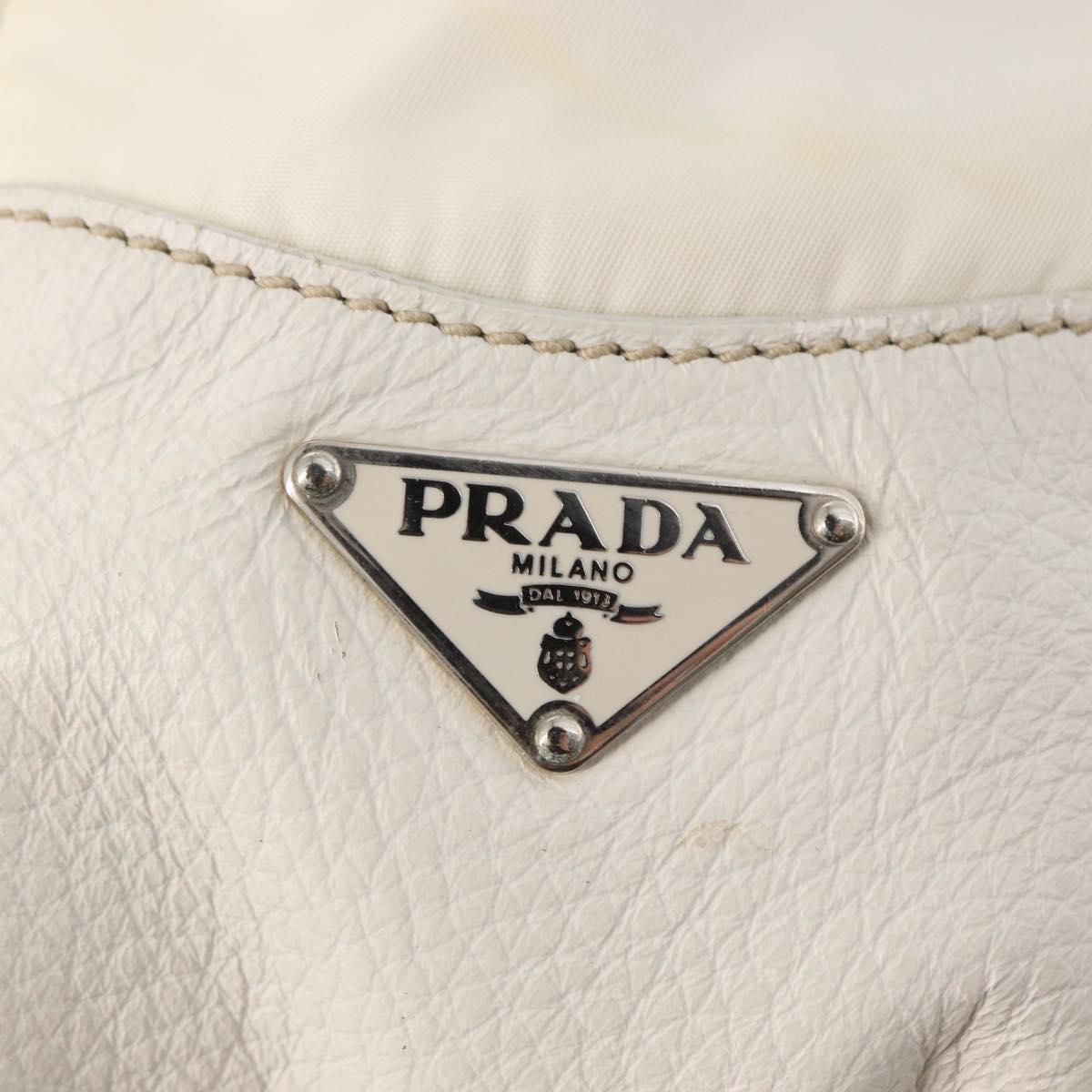 PRADA Shoulder Bag Nylon Leather White Silver Auth ka501