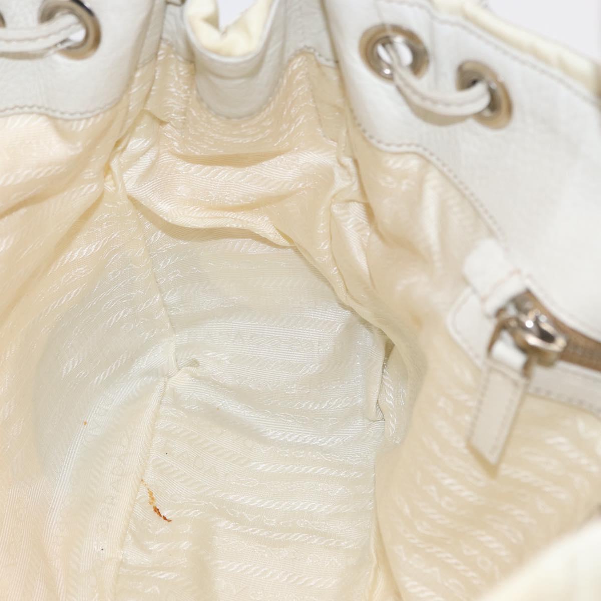 PRADA Shoulder Bag Nylon Leather White Silver Auth ka501