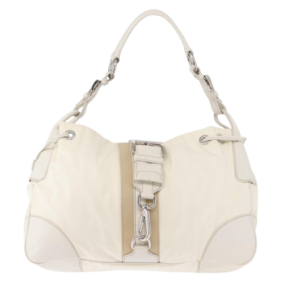 PRADA Shoulder Bag Nylon Leather White Silver Auth ka501