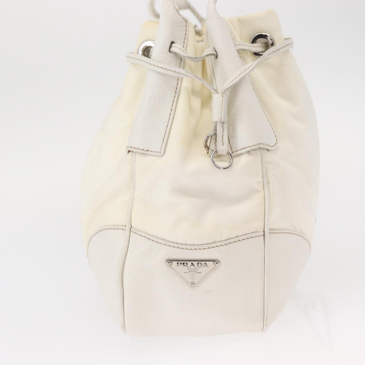 PRADA Shoulder Bag Nylon Leather White Silver Auth ka501