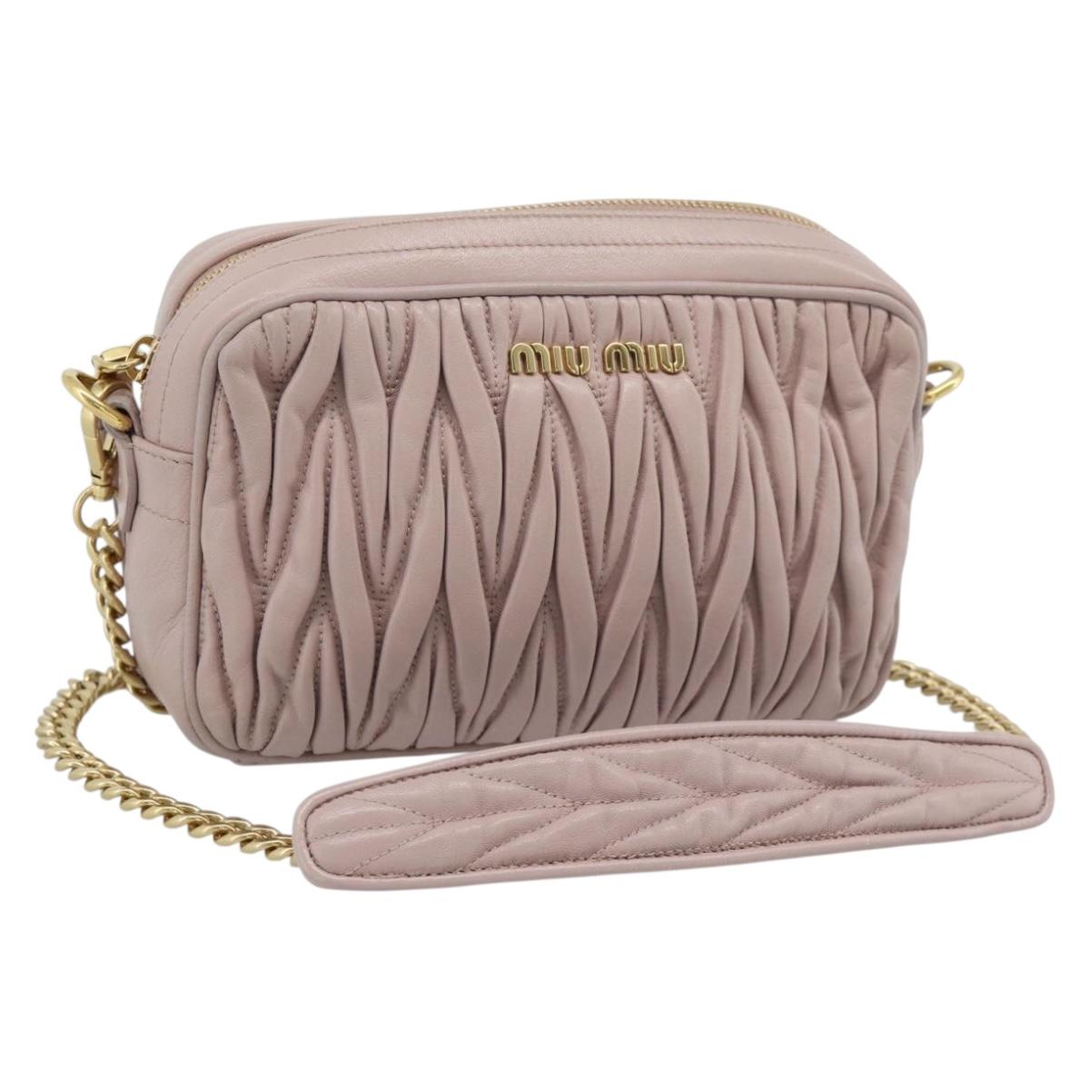 Miu Miu Matelasse Chain Shoulder Bag Leather Pink Gold Auth ka5011A