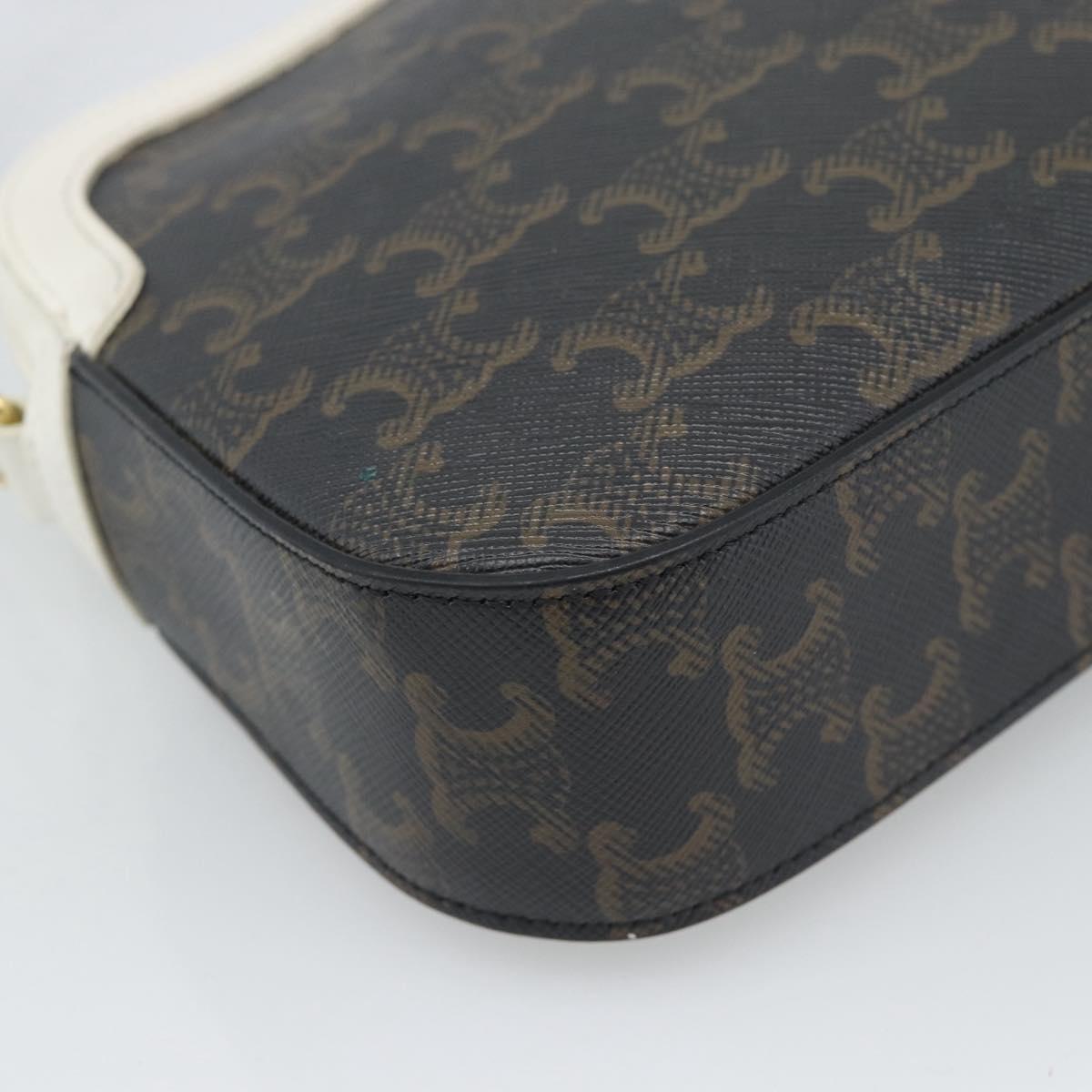 CELINE Triomphe Shoulder Bag Leather Black Gold Auth ka5013A