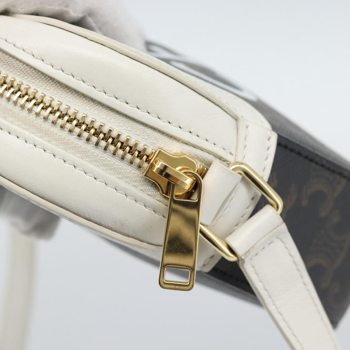 CELINE Triomphe Shoulder Bag Leather Black Gold Auth ka5013A
