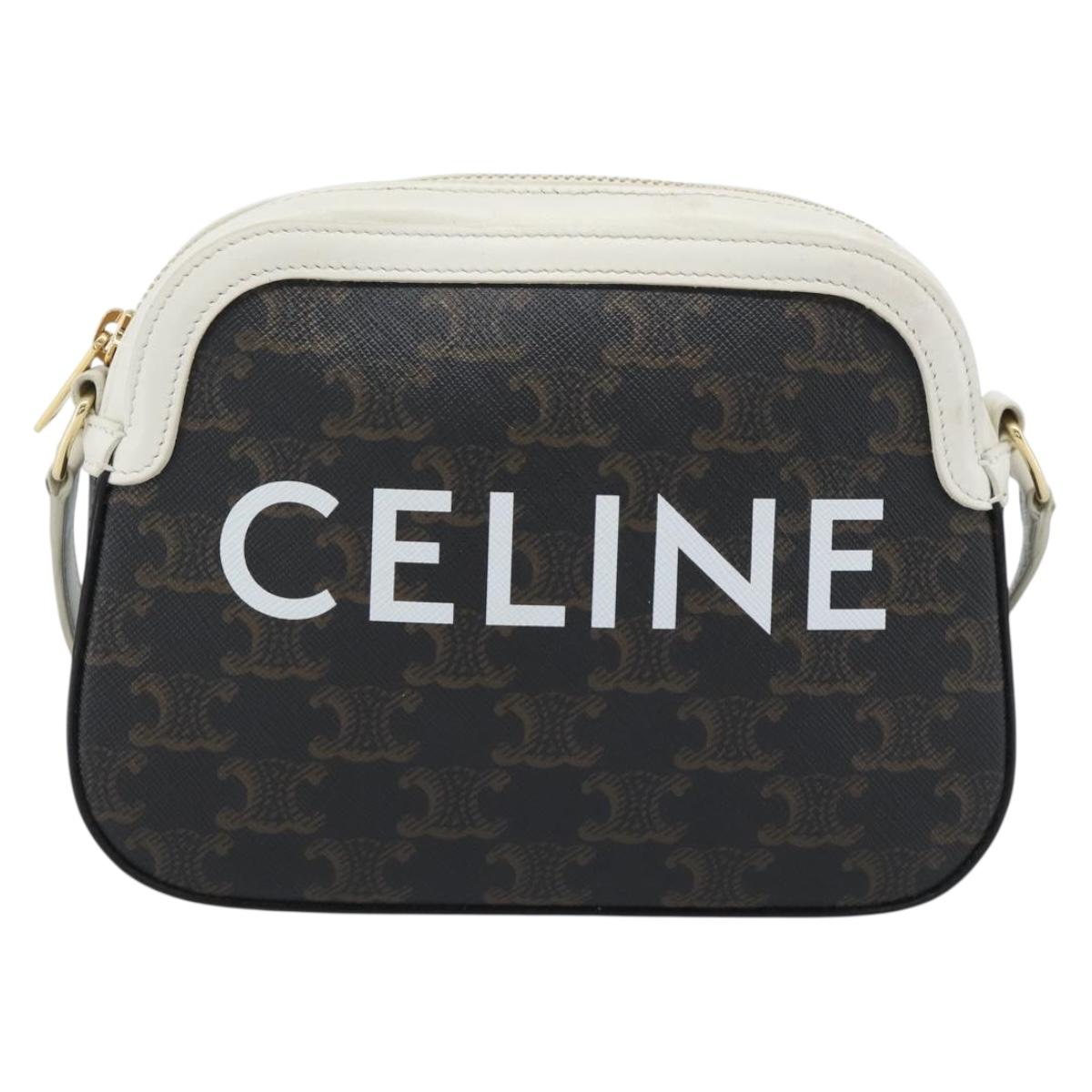 CELINE Triomphe Shoulder Bag Leather Black Gold Auth ka5013A