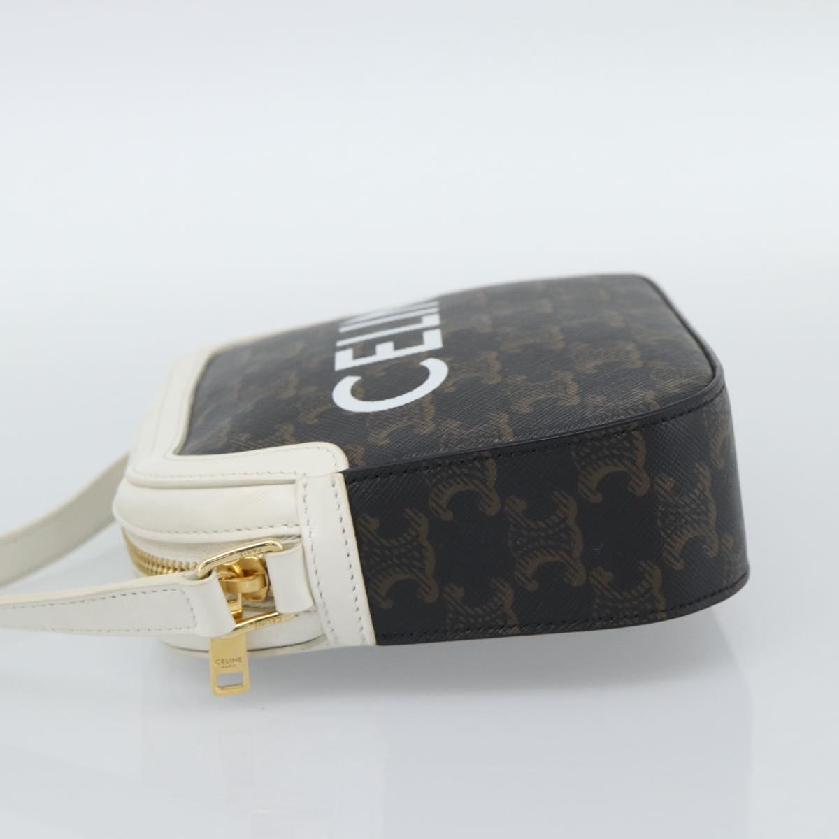 CELINE Triomphe Shoulder Bag Leather Black Gold Auth ka5013A