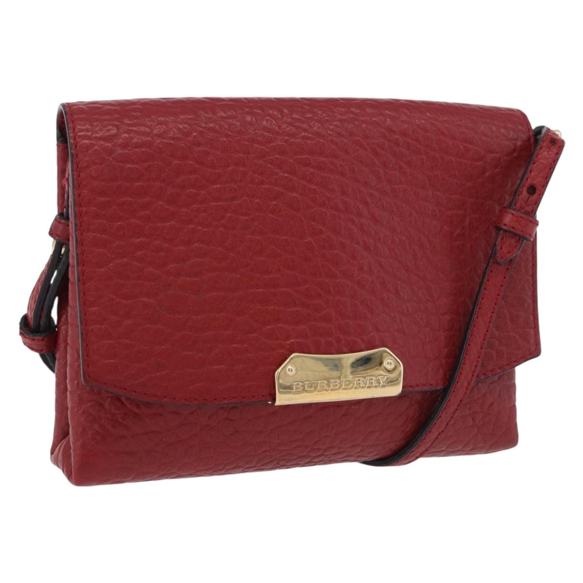 BURBERRY Shoulder Bag Leather Red Gold Auth ka5014A