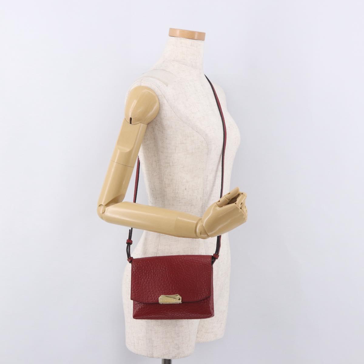 BURBERRY Shoulder Bag Leather Red Gold Auth ka5014A