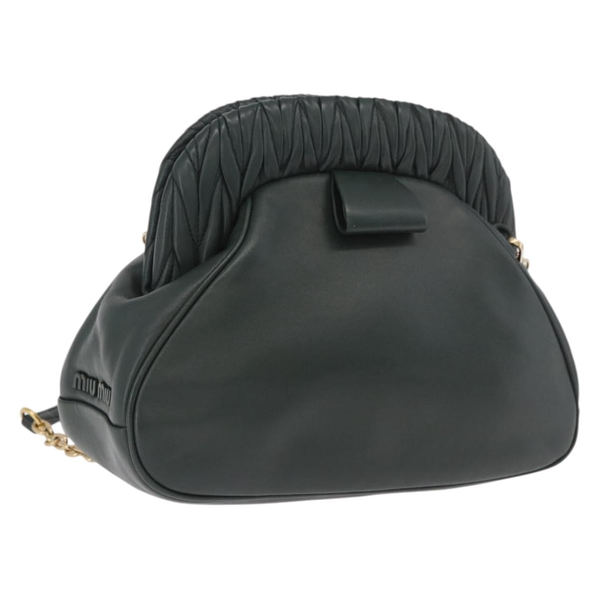 Miu Miu Chain Shoulder Bag Leather Green Gold Auth ka5015M