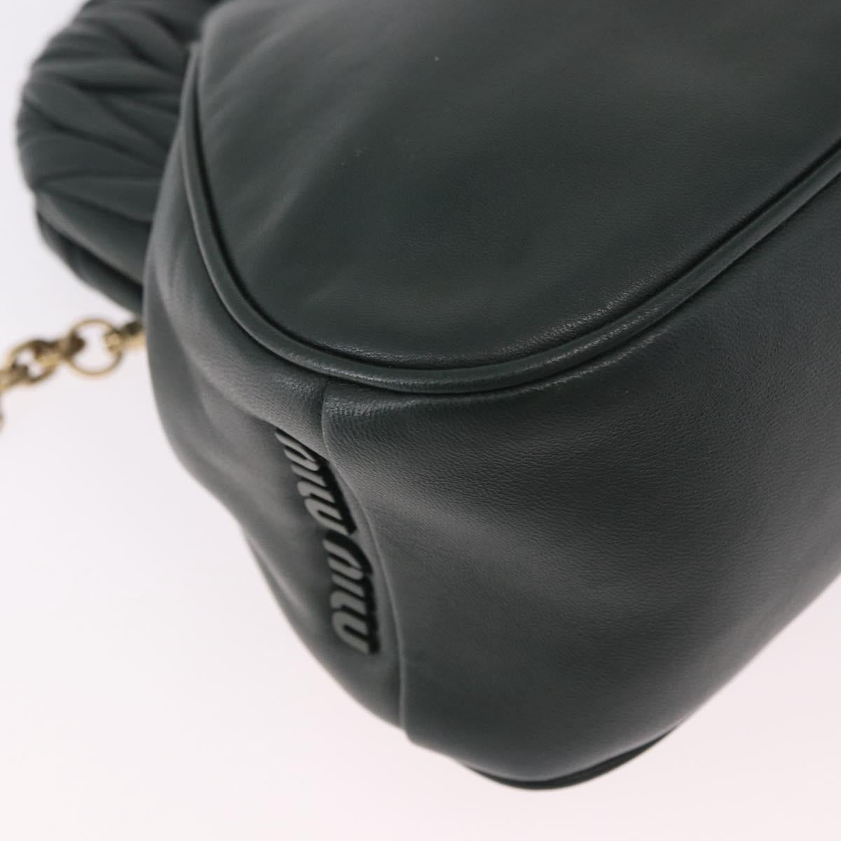 Miu Miu Chain Shoulder Bag Leather Green Gold Auth ka5015M