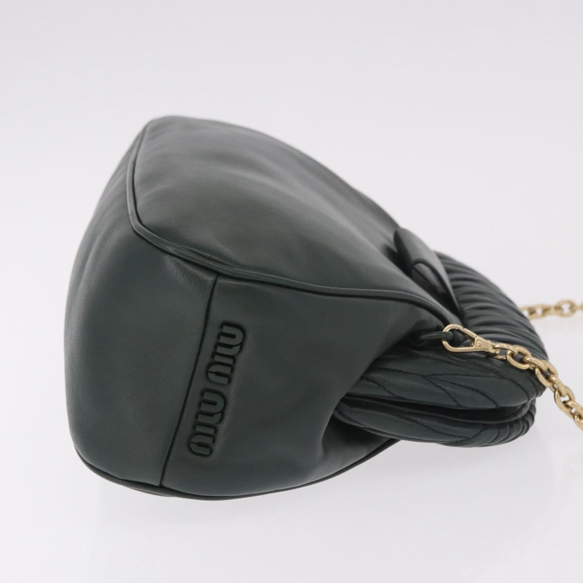 Miu Miu Chain Shoulder Bag Leather Green Gold Auth ka5015M